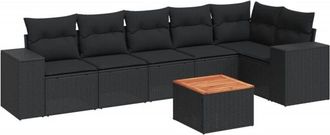 vidaXL Set De Comedor De Jard&iacute;n 7 Pzas Y Cojines Rat&aacute;n Sint&eacute;tico Negro Vidaxl