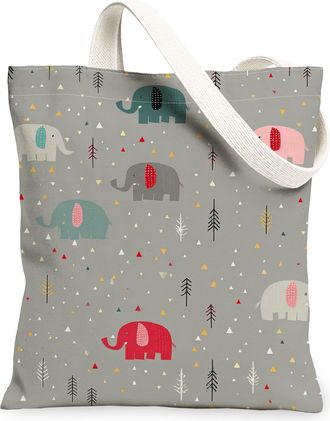 Generic Elephant Pattern Canvas Tote Bags, Fun Animal Design Lightweight Washable Shoulder Bags for Shopping Outdoor Travel Beach, Gray, 13x15 Inch