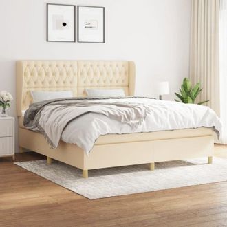 vidaXL Cama Box Spring Con Colch&oacute;n Tela Color Crema 180x200 Cm