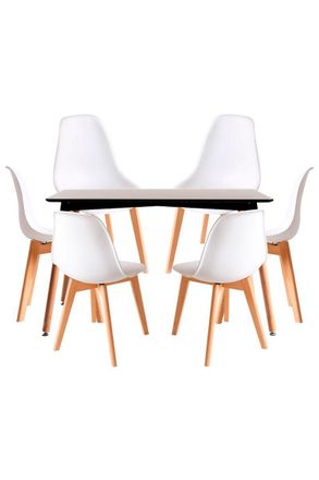 Regalos Miguel Regalos Miguel - Conjuntos De Mesa Y Sillas - Conjunto Mesa Tower Rectangular 120 X 80 Cm Negra Y Pack 6 Sillas Kelen - Blanco