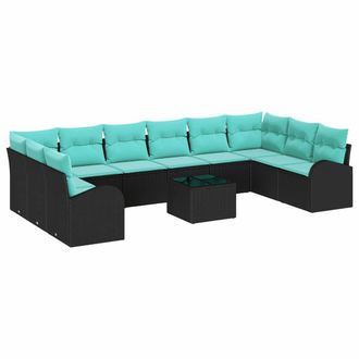 vidaXL Conjunto De Sof&aacute;s De Jard&iacute;n 11 Uds. Negro Y Turquesa Vidaxl