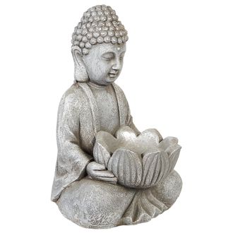 Beliani Figura Decorativa Mgo Buda Decoraci&oacute;n De Jard&iacute;n Interior Exterior Gris Montcel