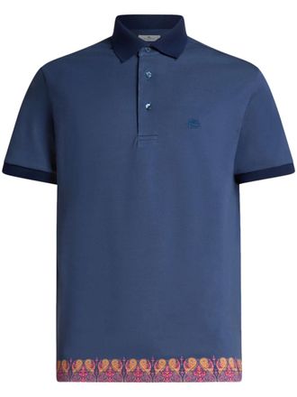 Etro paisley-trim polo shirt - men - Cotton - S - Blue