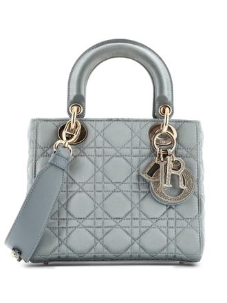 Dior My ABCDior Lady Dior Bag Cannage Quilt Satin with Crystal Charms crossbody bag - Blu