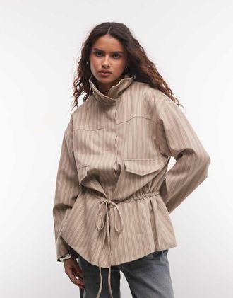 Asos giacca con collo a lupetto e fondo peplo a righe khaki-Nessun colore