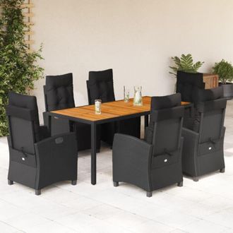 vidaXL Set De Comedor De Jard&iacute;n 7 Pzas Y Cojines Rat&aacute;n Sint&eacute;tico Negro Vidaxl