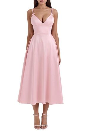 House of CB Tiffany Satin Midi Cocktail Dress in English Rose at Nordstrom, Size X-Large A