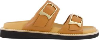 Santoni Bruin Leren Gespte Sandalen - Dames - Sandalen - Bruin - 36 EU - Leer - Schoenen