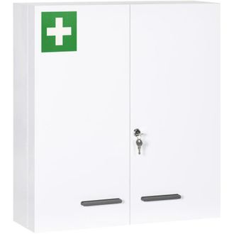 Kleankin Kleankin - botiqu&iacute;n de pared de acero de primero auxilios botiqu&iacute;n para medicinas de 3 niveles con cerradura y 2 llaves para cocina 55x18x60 cm blanco