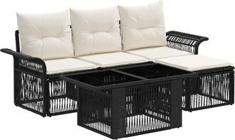 vidaXL Conjunto De Sof&aacute;s De Jard&iacute;n 5 Uds. Negro Y Blanco Crema Vidaxl