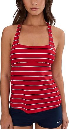 Nike Preppy Pinstripe Square Neck Tankini Womens Swimwear Gym Red : XL, Polyester/Spandex