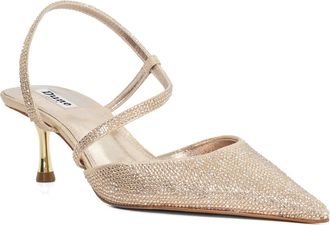 Dune London Womens Ladies Competition - Hot Fix Kitten Heel Slingbacks - Gold - Size UK 5