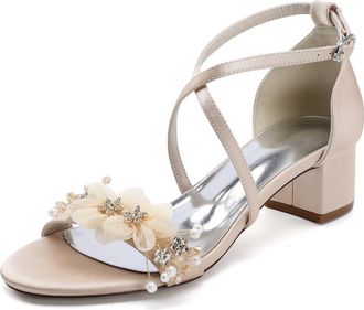Generic Wedding Bridal Shoes Womens Low Heels Sandals Chunky Ankle Strap Dress Shoes Comfortable Prom Party Dress Shoes 4.5Cm,Champagne,10 UK