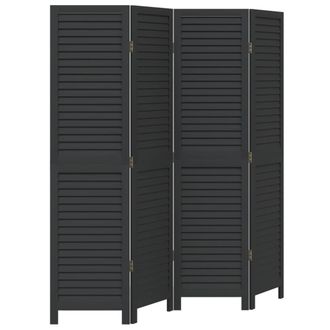 vidaXL Biombo Separador De 4 Paneles Madera Maciza Paulownia Negro Vidaxl