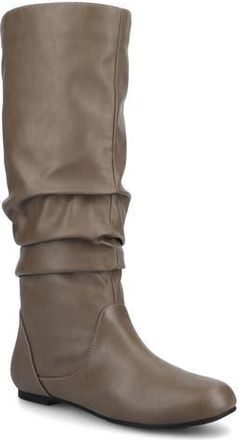 Journee Collection JOURNEE Jayne Ruched Tall Boot in Taupe at Nordstrom Rack, Size 9.5 Regular Calf