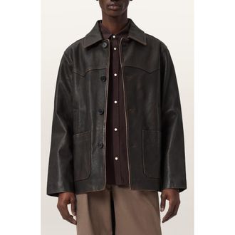 AllSaints Hartwell Leather Western Coat in Cognac Brown at Nordstrom, Size Xx-Large
