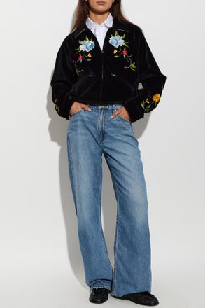 Kenzo Velvet Jacket With Colorful Embroidery, Womens, Black
