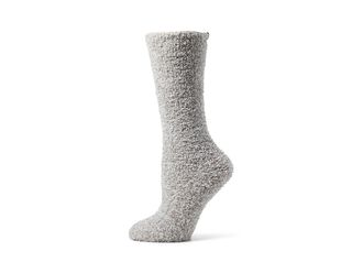 Barefoot Dreams CozyChic(r) Heathered Socks Crew Cut Socks Shoes Oyster/White : LG-XL (US Mens Shoe 9-14 - Womens Shoe 11-12)