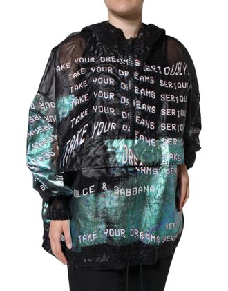 Dolce & Gabbana Womens Printed Hooded Jacket - Black - Size EU 40 (Womens)