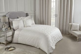 TJ Hughes Eden - Embellished Jacquard Duvet Set in Cream - TJ Hughes