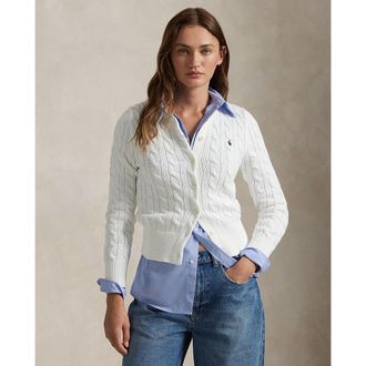 Ralph Lauren Cardigan met lange mouwen en ronde hals in kabelbreisel