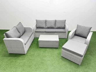 Fimous Patio PE Wicker 7 Seater Outdoor Rattan Furniture Sofa Sets w/ Rectangular Coffee Table Reclining Chair Loveseat Sofa 3 Seater Sofa Big
