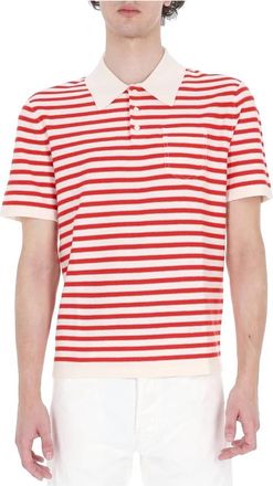 A.P.C. Polo rigata in cotone-cashmere con taschino - Heren - Polos - Rood - S - Katoen - Tops