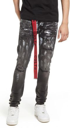 Cult of Individuality Mens Punk Belted Stretch Super Skinny Jeans in Pain at Nordstrom Rack, Size 38