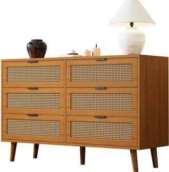 STILVORA Comoda Con 6 Cajones, Tiradores De Metal, Estilo Retro Para Dormitorio Y Salon, En Tablero De Particulas, 120&times;40&times;76.5 Cm, Nogal