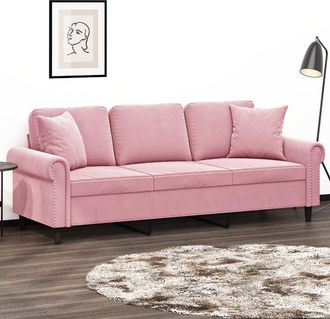 vidaXL Vidaxl - Sof&aacute; De 3 Plazas Con Cojines Terciopelo Rosa 180 Cm
