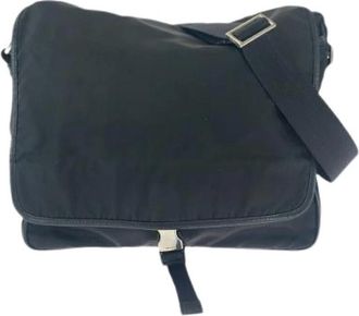 Prada Pre-owned Cross Body Bags, female, Black, Size: ONE SIZE Pre-owned Nylon Tessuto Triangle Logo Messenger Bag