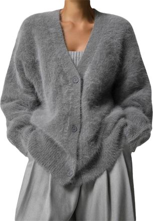 Generic Faux Mink Knit Cardigan Sweater Womens Fuzzy Cardigan Long Sleeve Casual Knit Sweater Coat (Grey,S)
