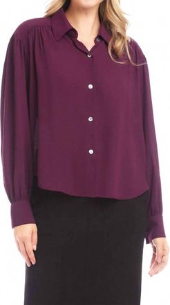 Karen Kane Long Sleeve Dropped Shoulder Blouse In Eggplant