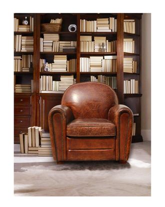Pasargad Home Paris Club Genuine Leather Round Arm Chair