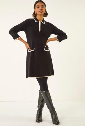 Roman Contrast Zip Collared Knit Dress