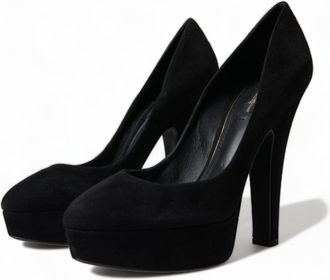 Dolce & Gabbana Womens Suede Platform Pump Black Leather