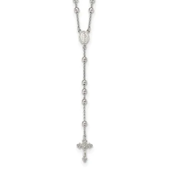 Diamond2Deal Sterling Silver Beaded Rosary Cross Necklace 25