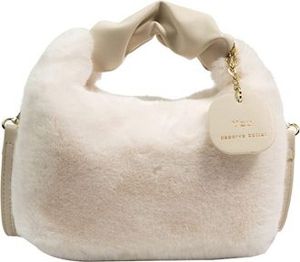 Generic Woman Plush Crossbody Bag Fluffy Purses Handbag Fashion Fuzzy Top Handle Tote Satchel Shoulder Bags with Zipper (White)