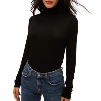 Michael Stars Tara Crop Turtleneck Top In Black
