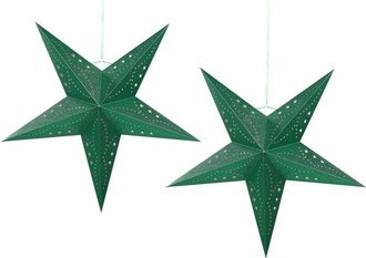 Beliani Conjunto De 2 Estrellas Led De Papel Verde Esmeralda 60 Cm Purpurina Motti