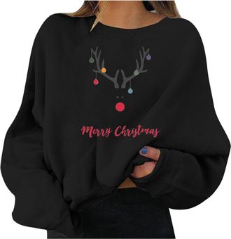 Generic Christmas Jumpers For Women Uk Christmas Sweatshirt Women Reindeer Graphic Print Jumper Long Sleeve Shirt Unisex Pullover Causal Crewneck Sweat Tops B
