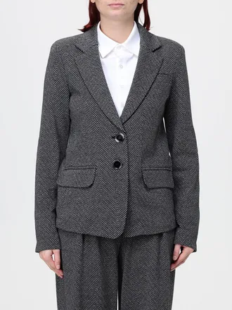 Emporio Armani Blazer corto monopetto in misto cotone con motivo chevron