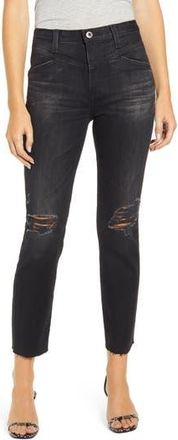AG - Adriano Goldschmied Isabelle X High Waist Ripped Raw Hem Ankle Jeans in 2Yrs Distinct Black at Nordstrom Rack, Size 23