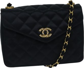 Chanel Envelope Compartment Flap Bag Silk Black Satin Bag (Pre-Owned)