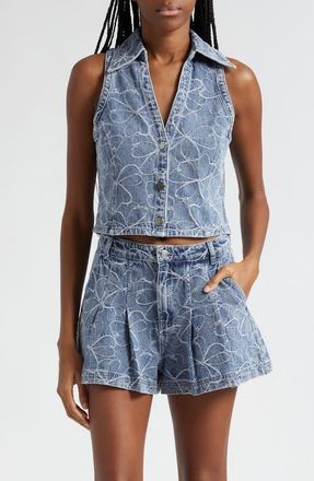 Ramy Brook Deacon Floral Embroidery Denim Vest in Indigo Emb Floral Denim at Nordstrom, Size X-Small