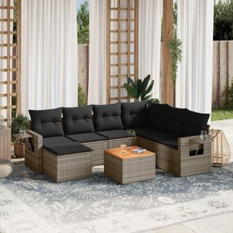 vidaXL Vidaxl - Set De Sof&aacute;s De Jard&iacute;n 8 Pzas Y Cojines Rat&aacute;n Sint&eacute;tico Gris