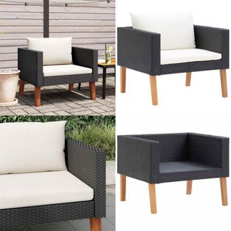 vidaXL Divano da Giardino Singolo con Cuscini in Polyrattan Nero - Poltrona da giardino - Rattan PE