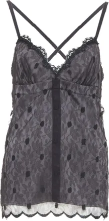 John Galliano grey floral lace polka dot trim silk camisole