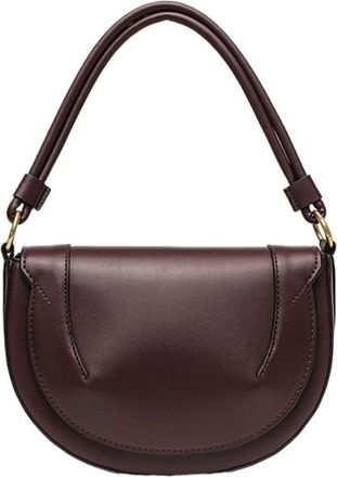 Generic Compatible For Womens Saddle Bag Crossbody Handbag Shoulder Strap Closure Round Shape Leather(Purplish red)