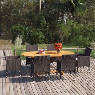 vidaXL Set De Comedor De Jard&iacute;n 7 Piezas Rat&aacute;n Sint&eacute;tico Marr&oacute;n Vidaxl